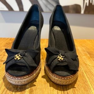 Tory Burch Jackie Black Espadrille Wedges